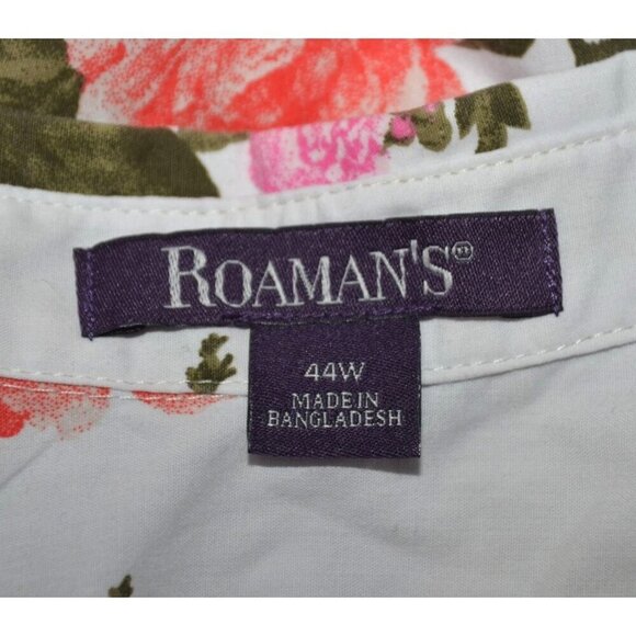 Roaman's 6X 44W White Button Front Blouse Top Pretty Pink Rose Floral Cottage - Picture 7 of 9